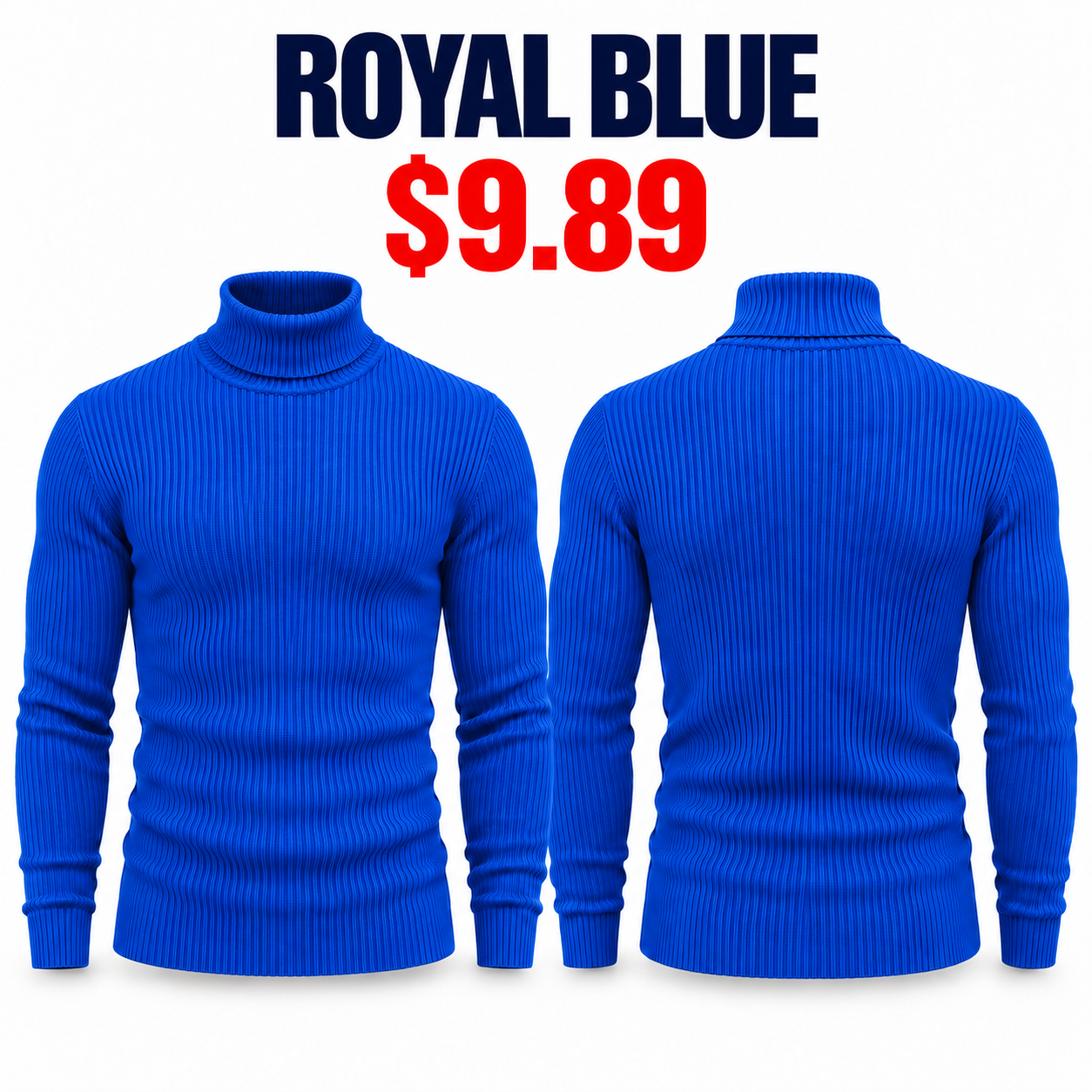 Single Royal Blue slim-fit ribbed turtleneck sweater