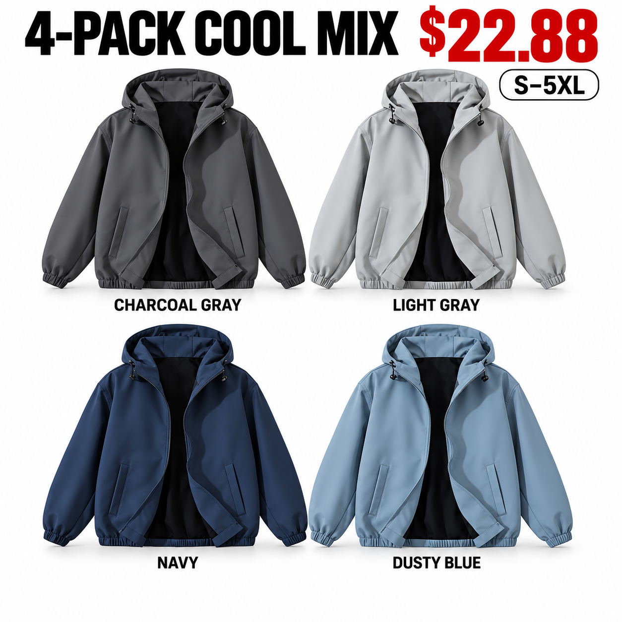 4-Pack Cool Mix unisex lightweight hooded windbreakers
