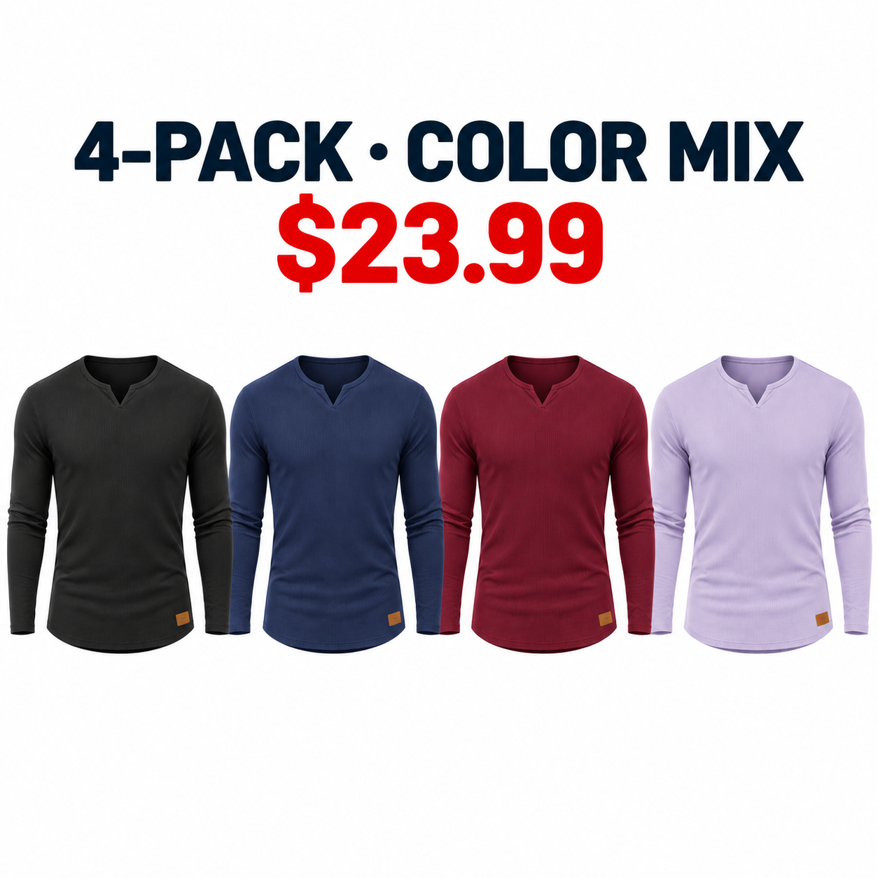Color Mix four-pack of long-sleeve ribbed V-neck T-shirts, $23.99