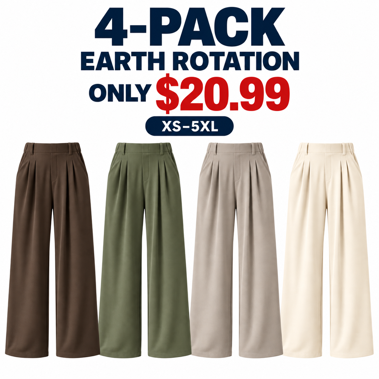 Delicioso, Loden Green, Mink Ash and Vanilla Ice waffle wide-leg work pants, 4-Pack Earth Rotation, $20.99