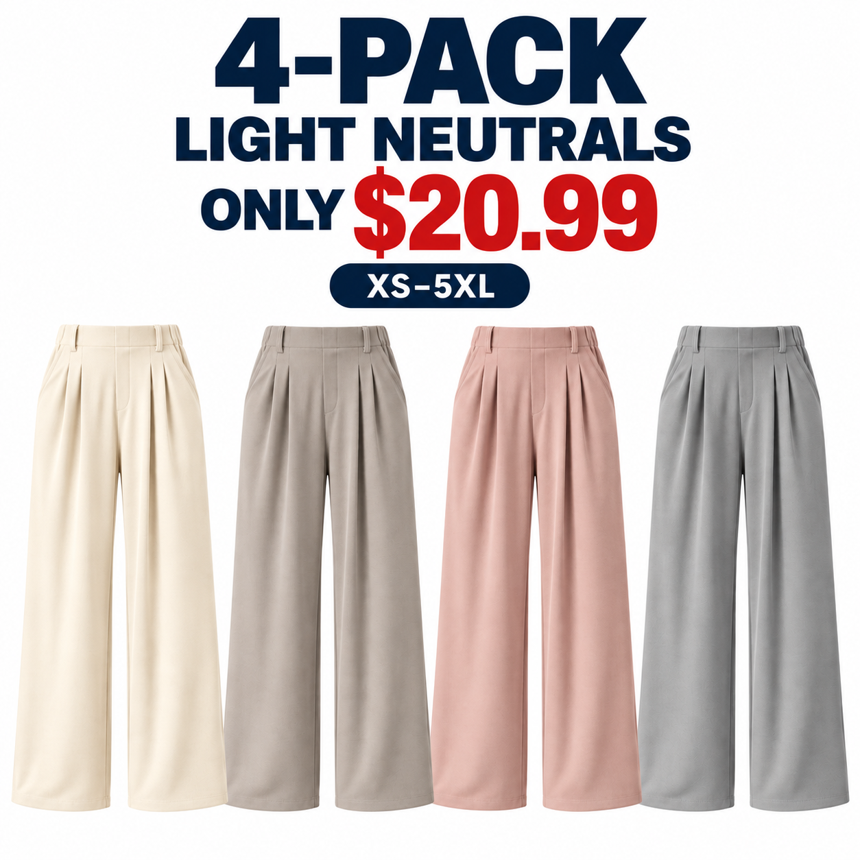Vanilla Ice, Mink Ash, Rose Tan and Weathervane waffle wide-leg work pants, 4-Pack Light Neutrals, $20.99