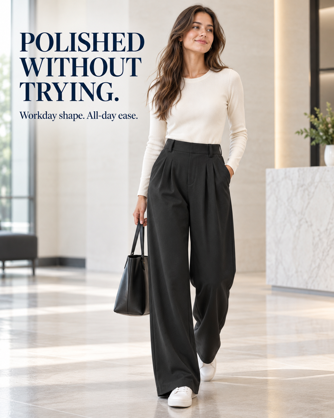 Polished wide-leg work-pant fit