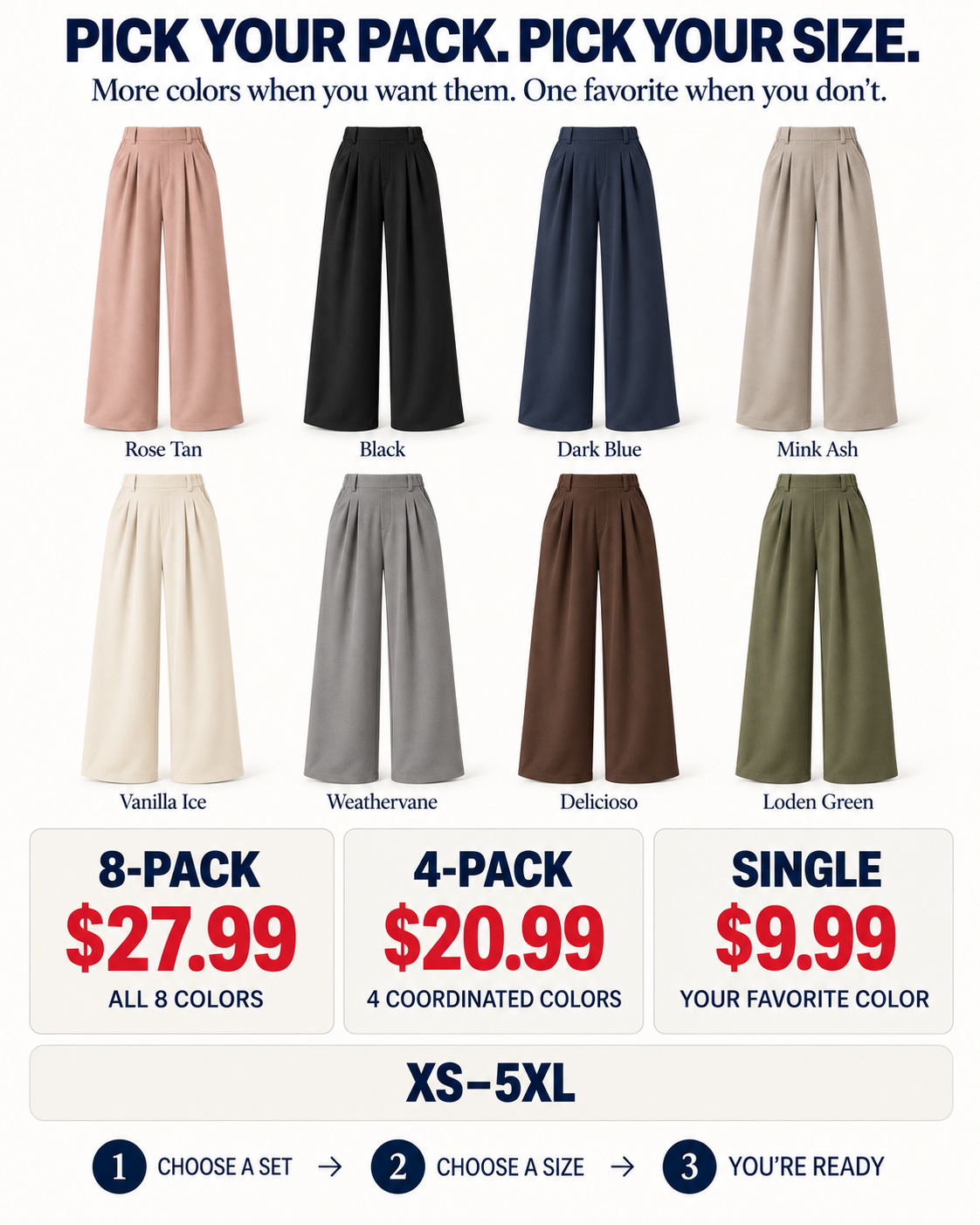Choose an 8-pack, 4-pack or single color in XS to 5XL
