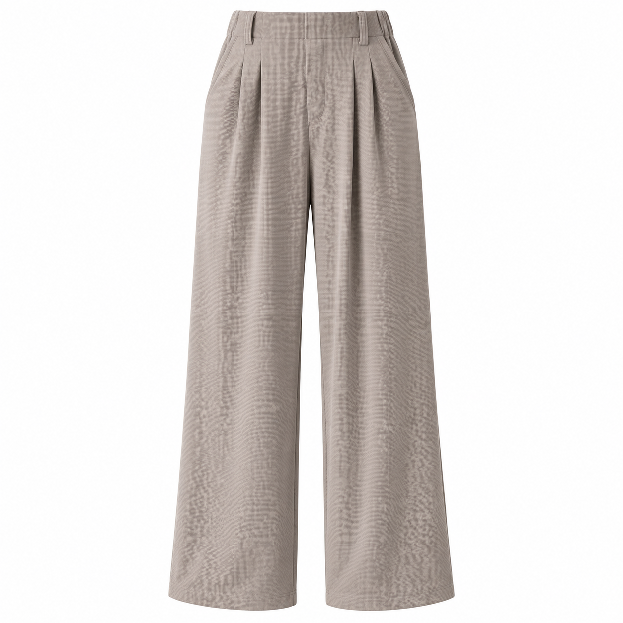 Mink Ash high-waisted waffle wide-leg work pants, front and back product views