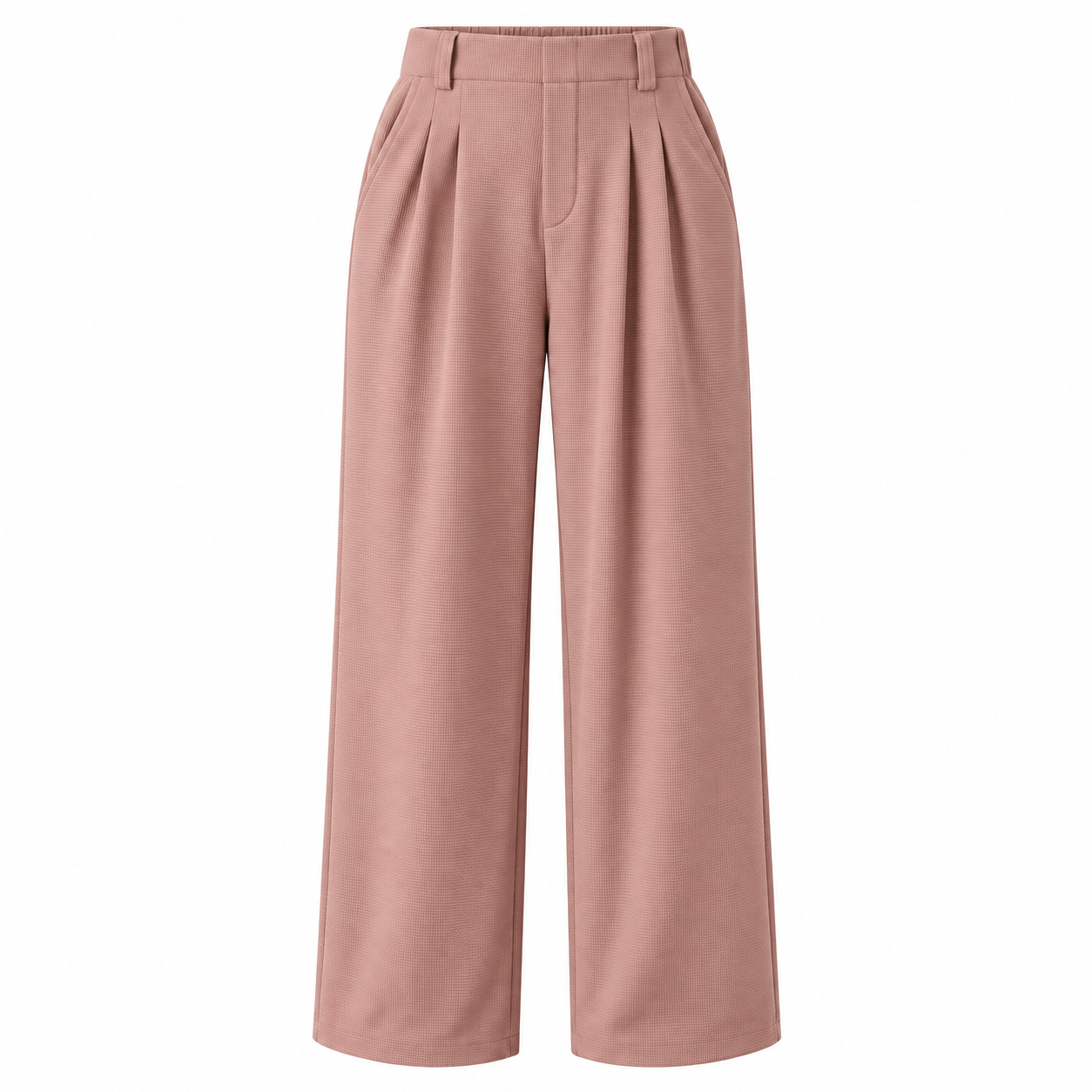 Rose Tan high-waisted waffle wide-leg work pants, front and back product views