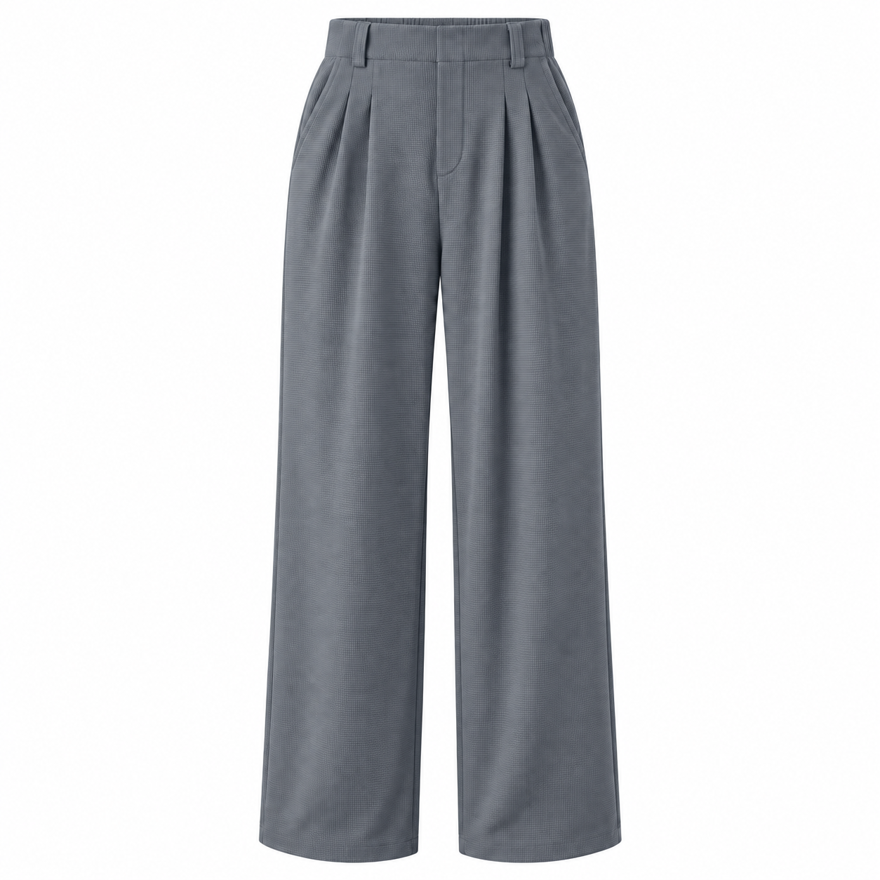 Weathervane cool gray high-waisted waffle wide-leg work pants, front and back product views