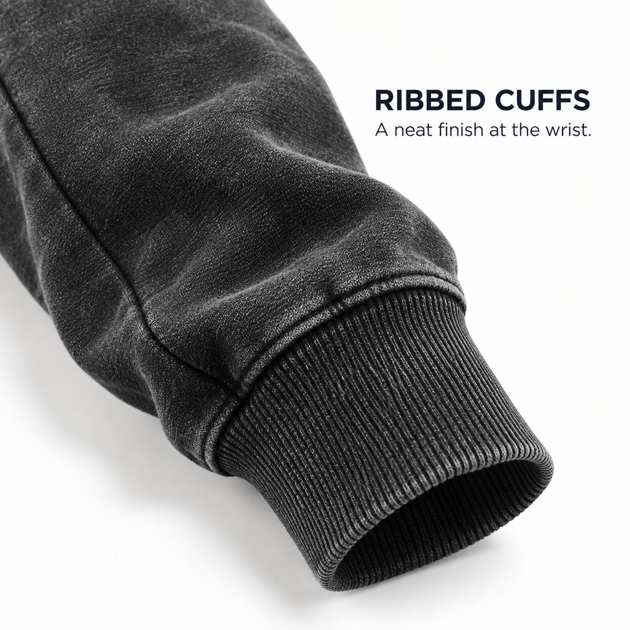 Rib-knit sweatshirt cuff construction detail