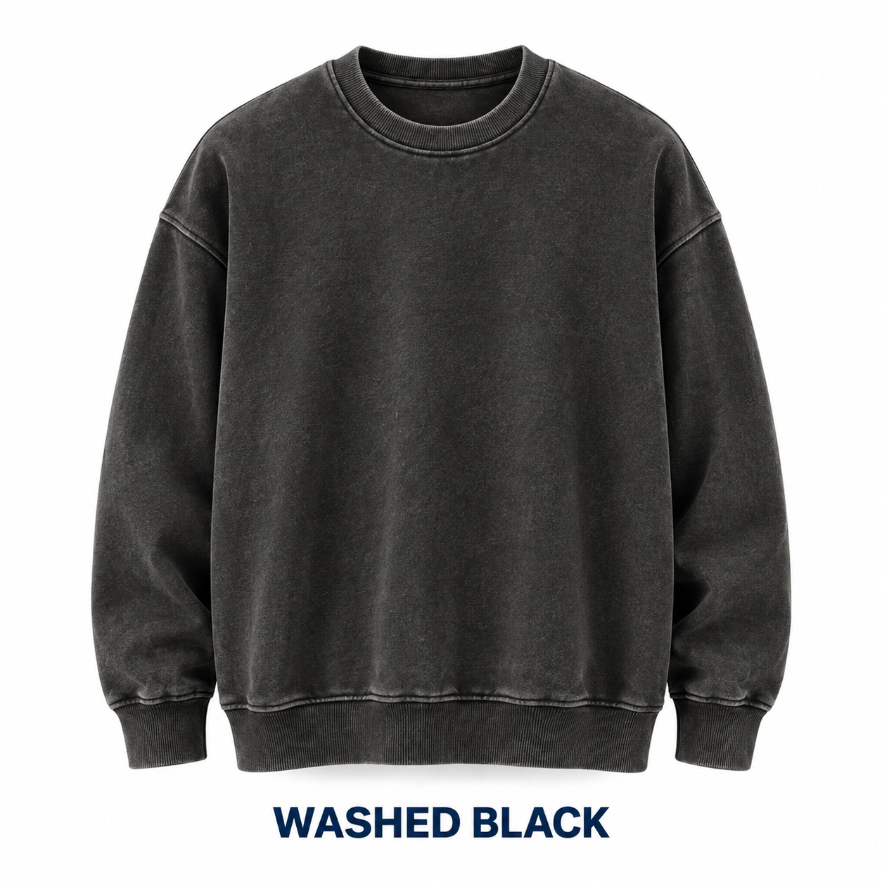 Washed Black vintage wash crewneck sweatshirt front view
