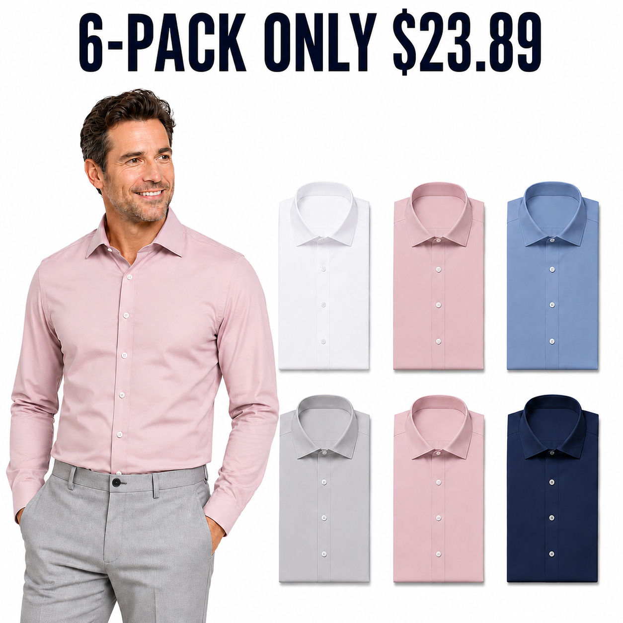Men's stretch dress shirts 6-Pack Soft Rotation, Only $23.89