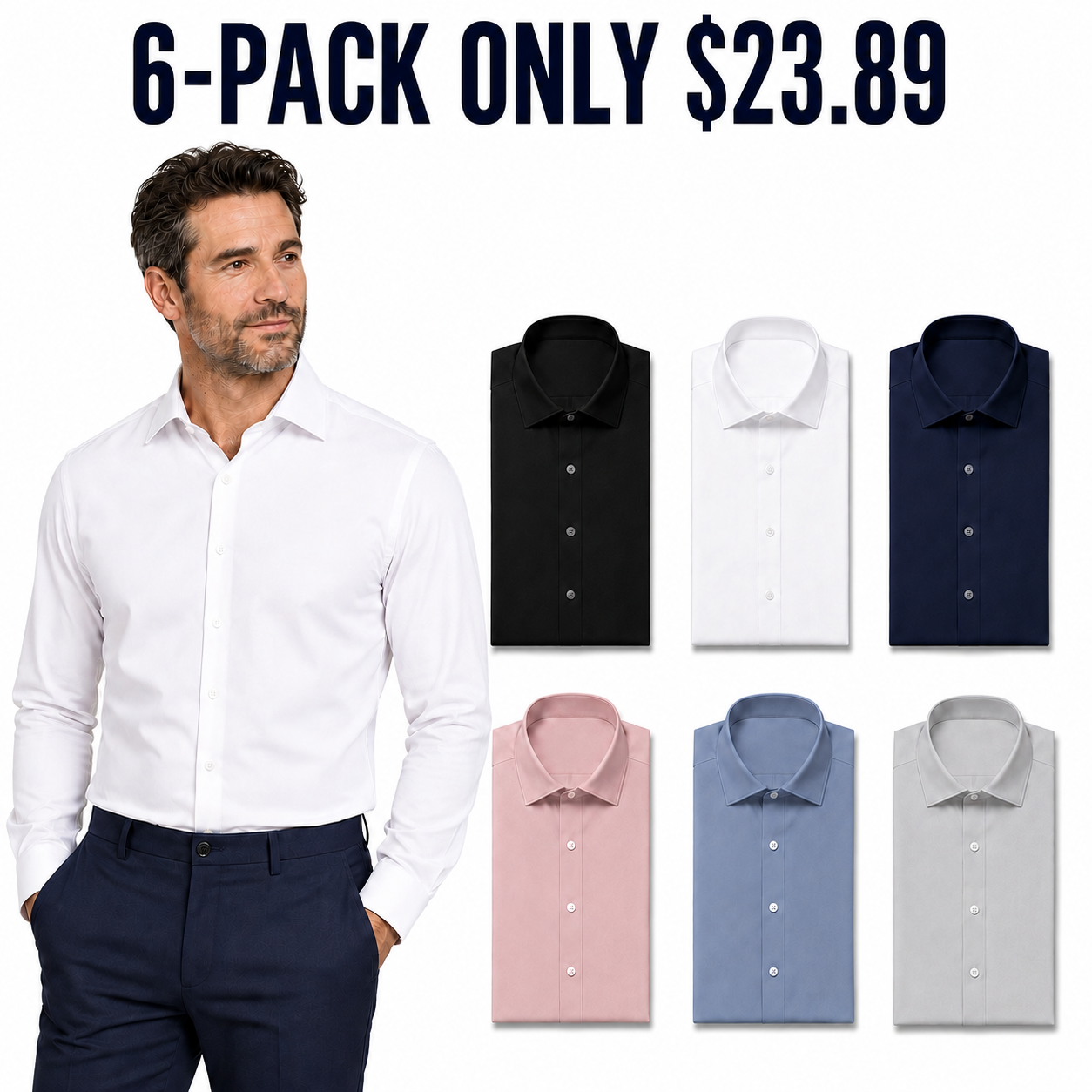 Men's stretch dress shirts 6-Pack Weekday Mix, Only $23.89