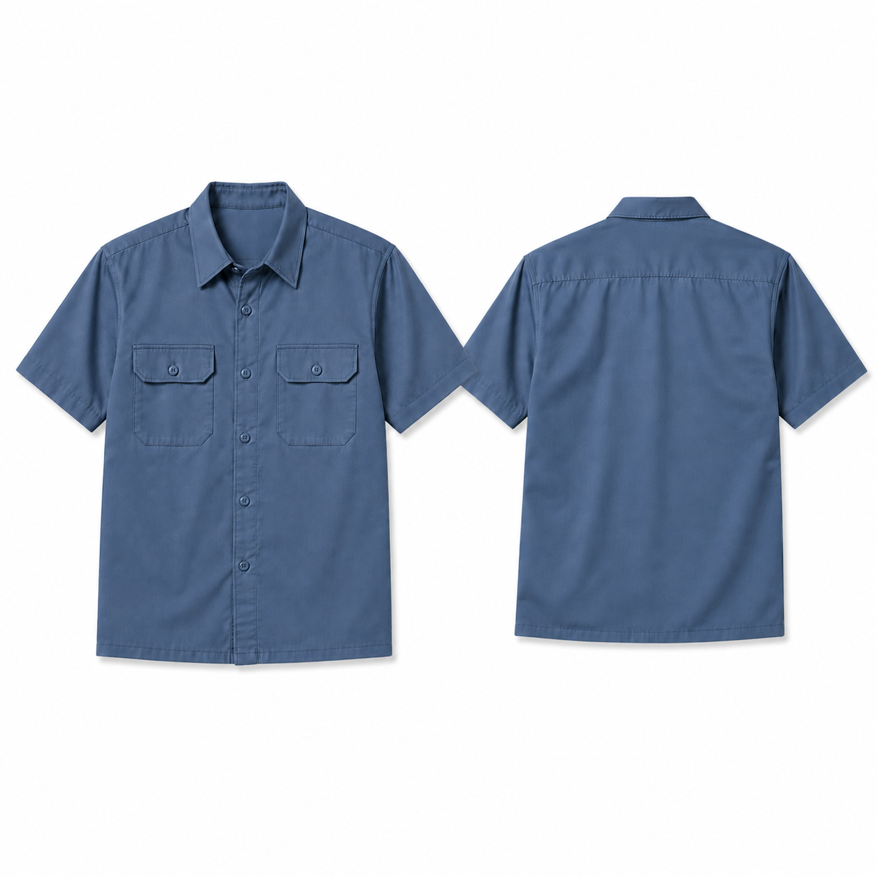 Airforce Blue short-sleeve twill work shirt complete front and back