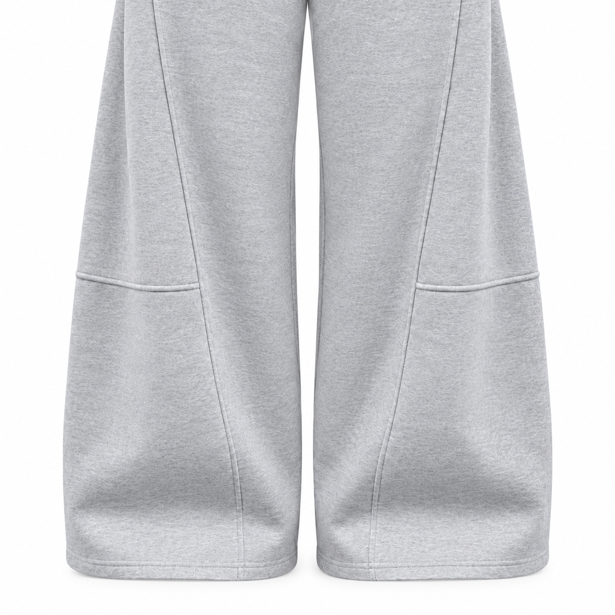 Close view of signature curved front seam and below-knee join
