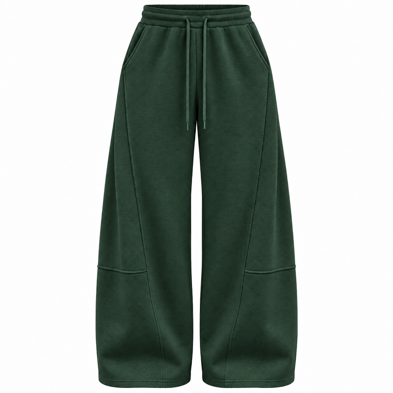 Forest Green unisex curved-seam wide-leg sweatpants, front view