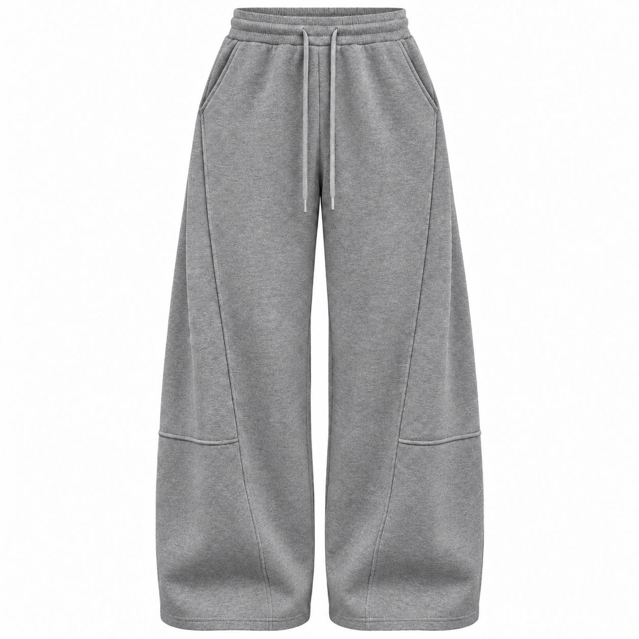 Heather Gray unisex curved-seam wide-leg sweatpants, front view