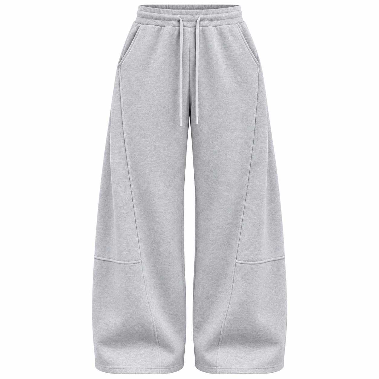 Light Gray unisex curved-seam wide-leg sweatpants, front view