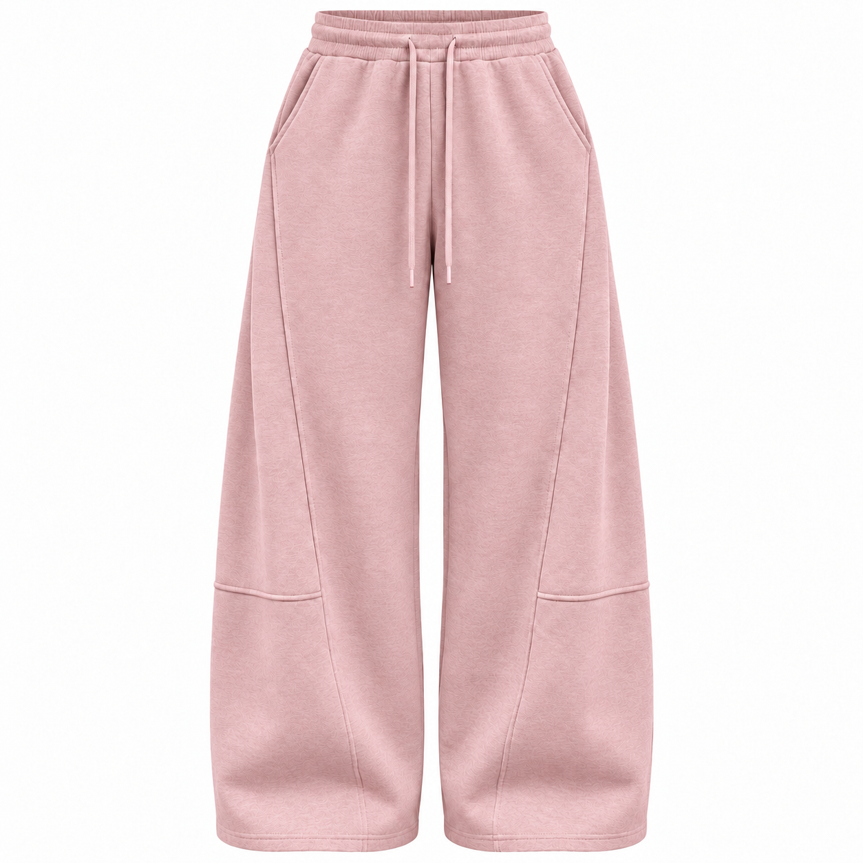 Dusty Pink unisex curved-seam wide-leg sweatpants, front view
