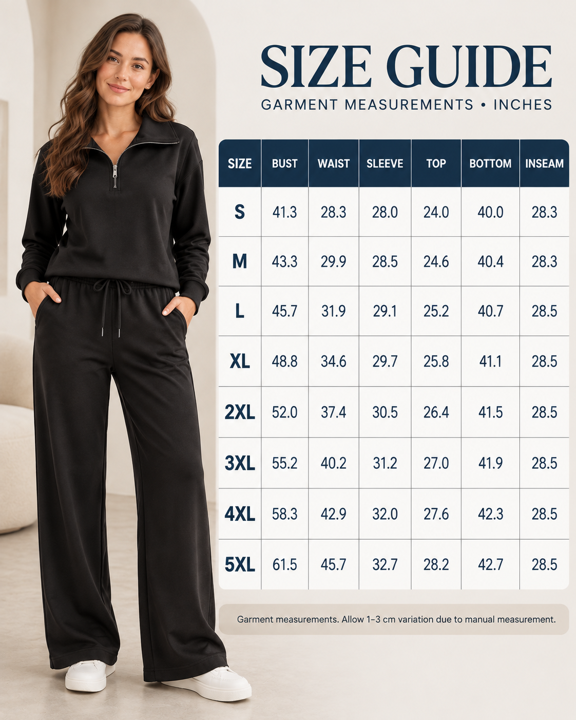 S to 5XL garment size guide
