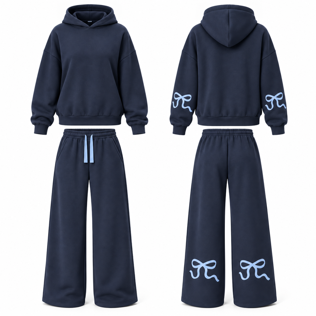 Deep Navy and Powder Blue set with a clean front and locked outer-arm and rear-leg bow placement