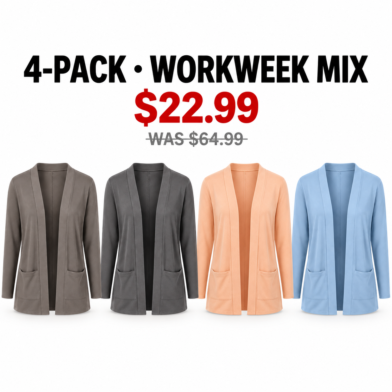 Four women's open-front cardigans in Workweek Mix, 4-Pack, USD 22.99