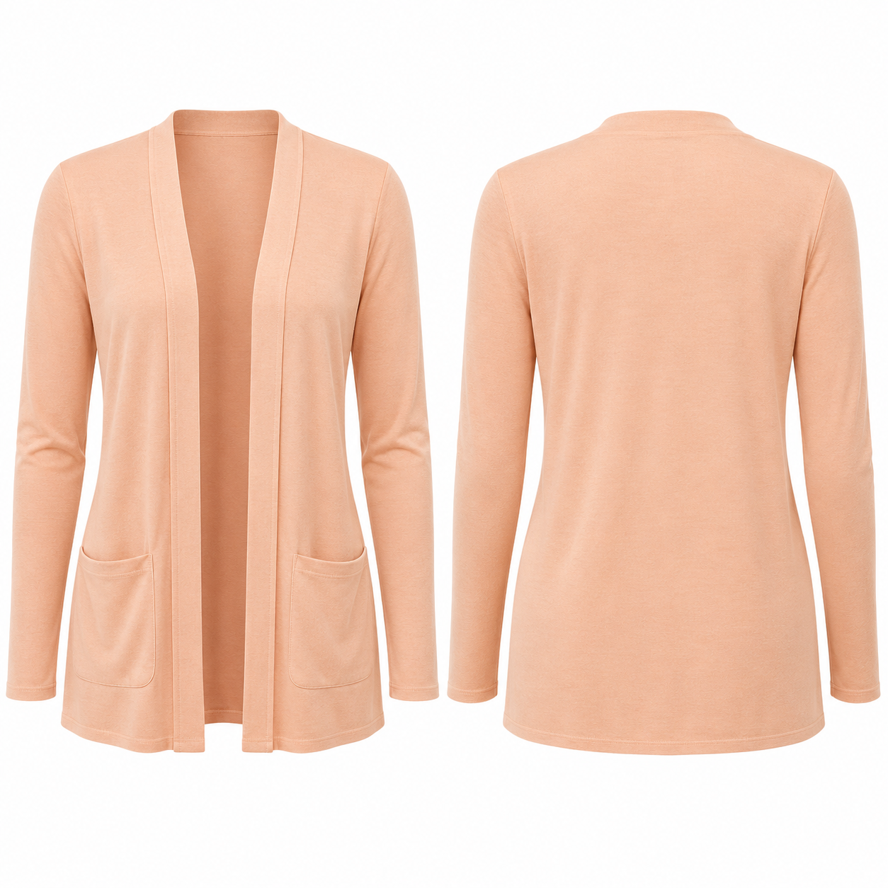 Single Apricot women's lightweight open-front cardigan, front and back