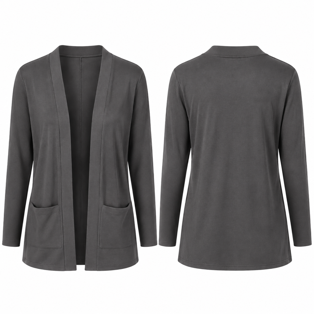 Single Dark Gray women's lightweight open-front cardigan, front and back