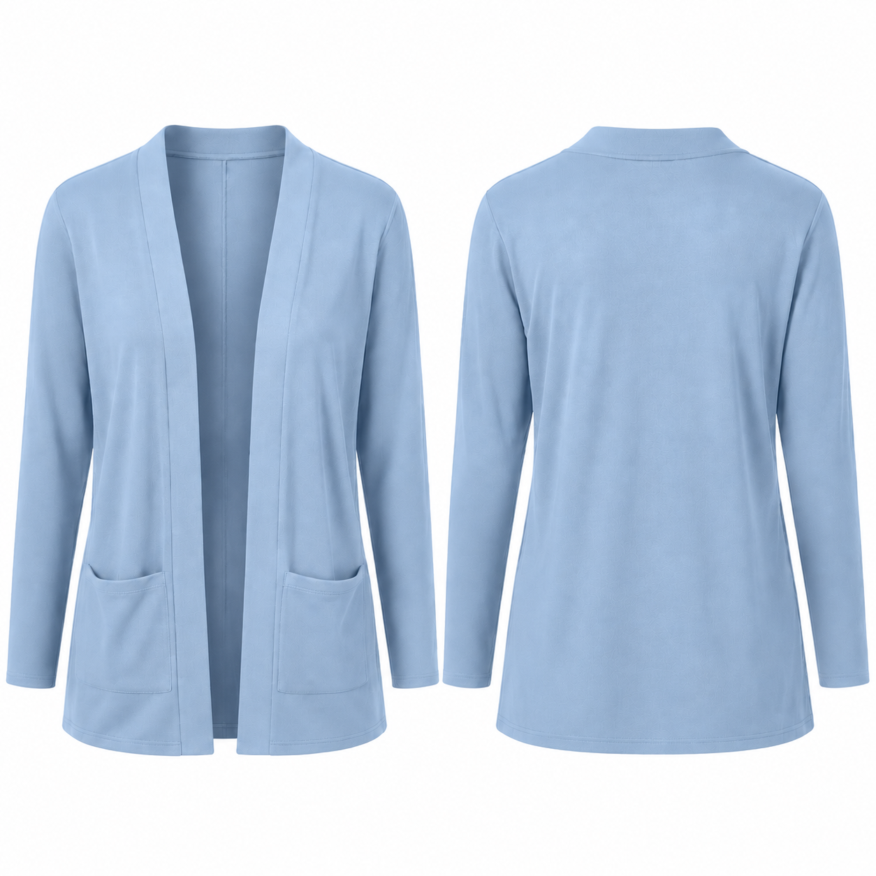 Single Sky Blue women's lightweight open-front cardigan, front and back