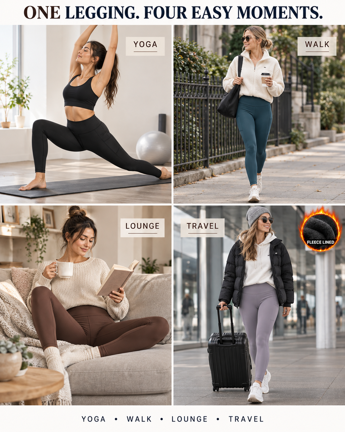 Yoga, walk, lounge and travel scenes