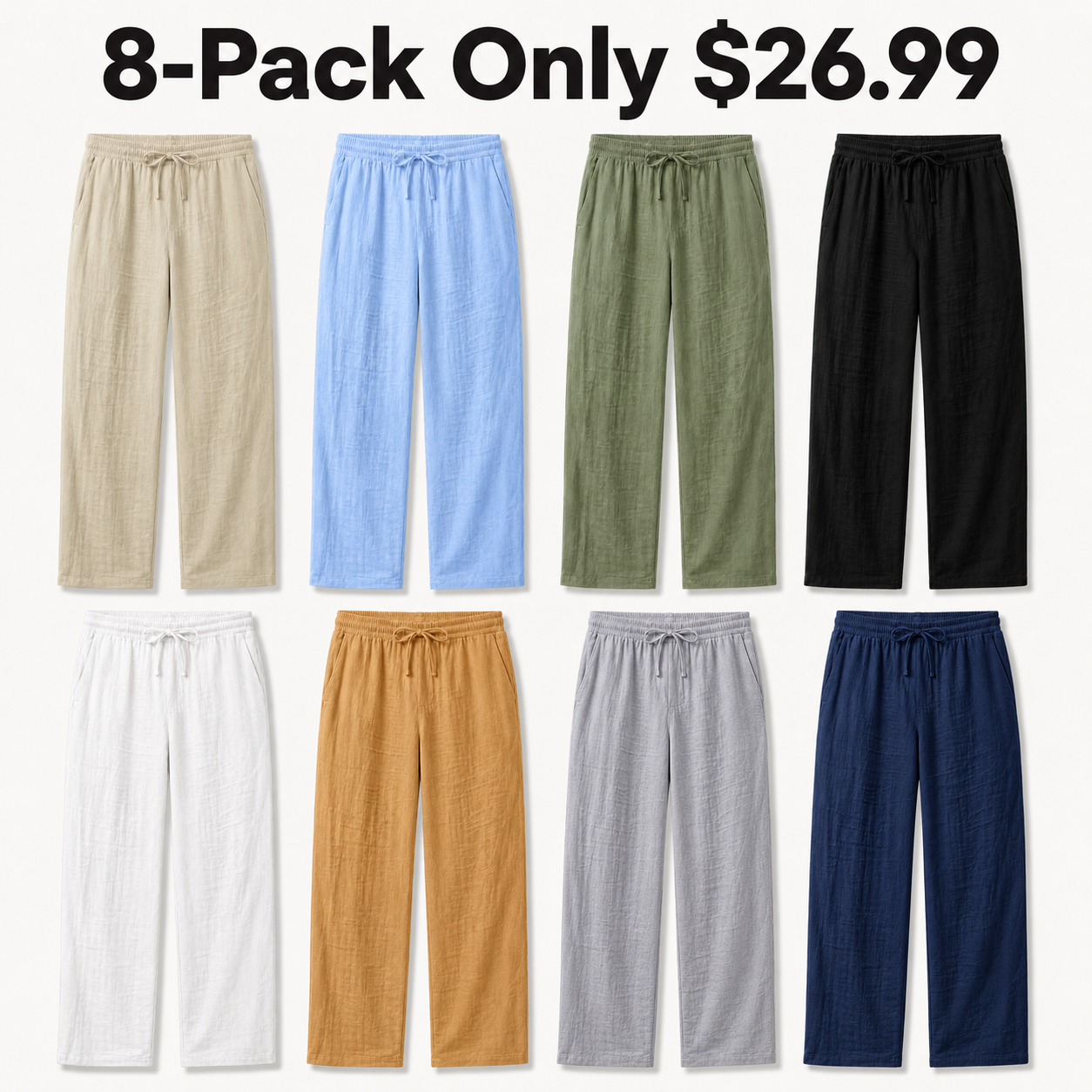 Men's linen-blend drawstring pants 8-Pack Only $26.99 in all eight colors