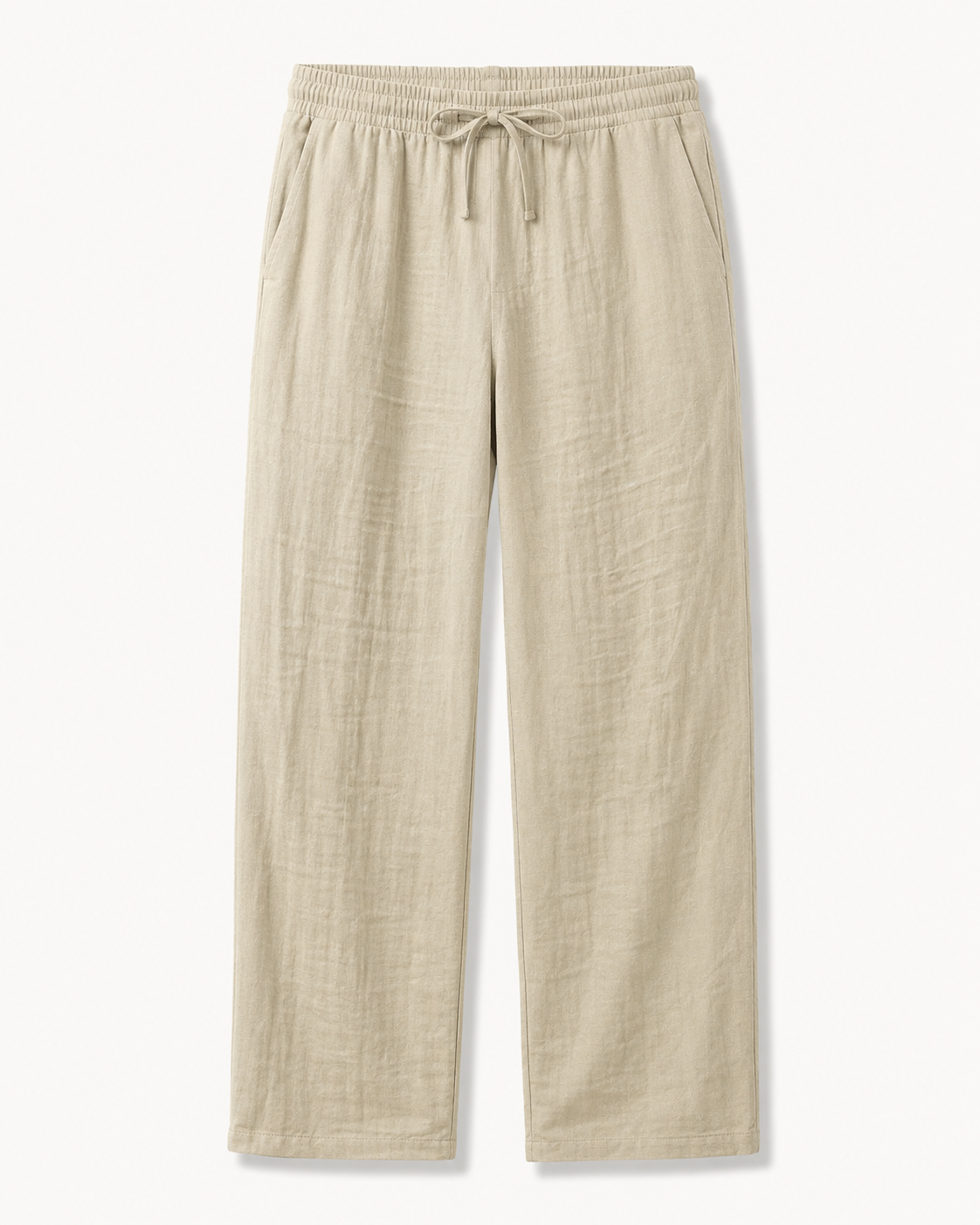 Sand Beige men's linen-blend drawstring straight-leg pants