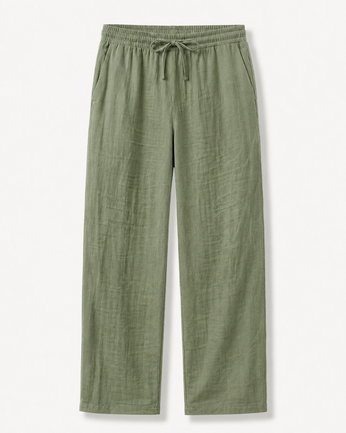 Sage Green men's linen-blend drawstring straight-leg pants