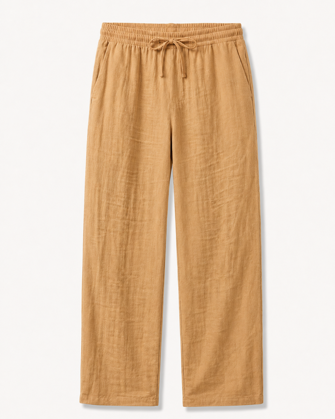 Camel men's linen-blend drawstring straight-leg pants