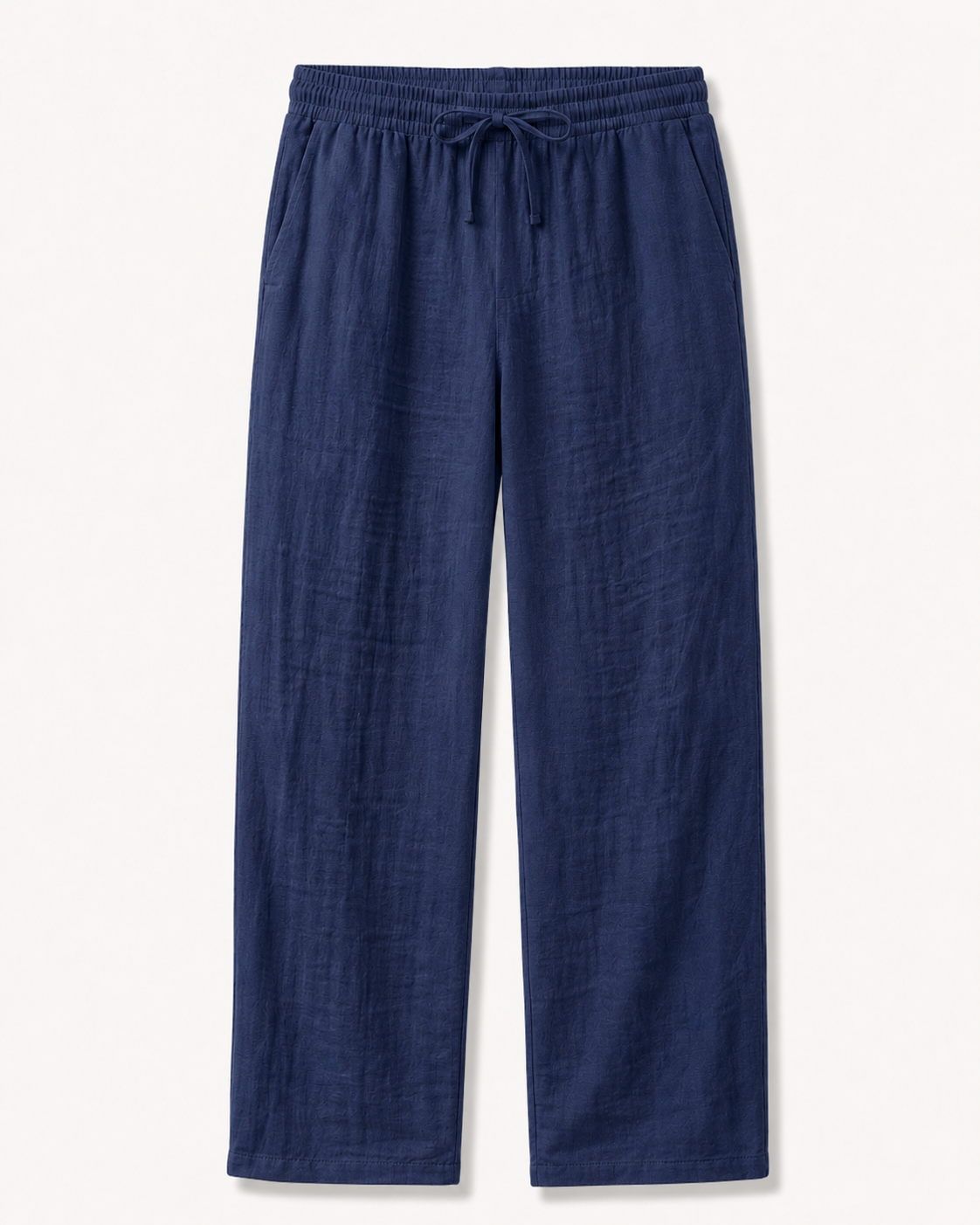 Navy men's linen-blend drawstring straight-leg pants