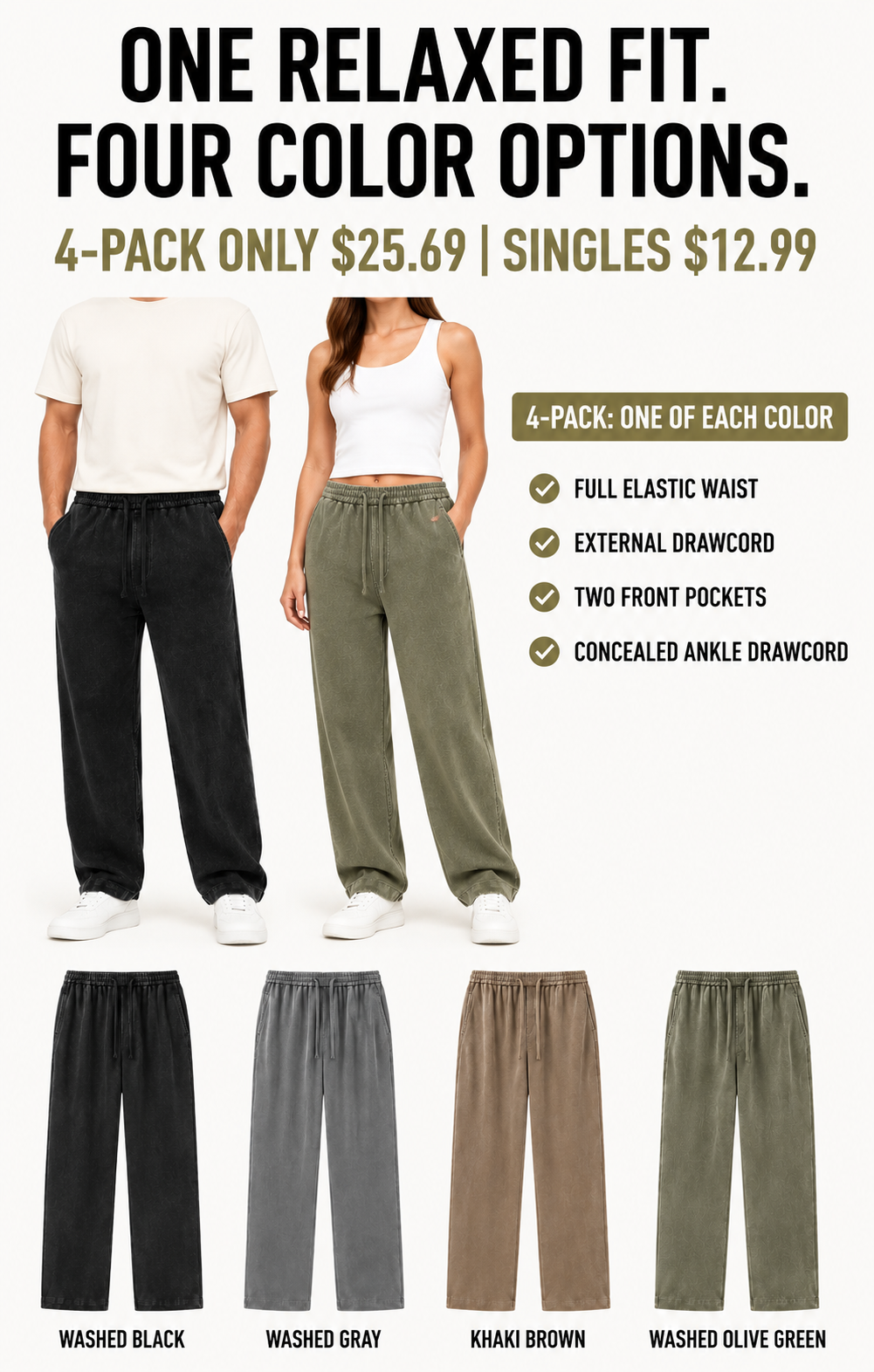 Four-color 4-Pack value and unisex relaxed fit overview