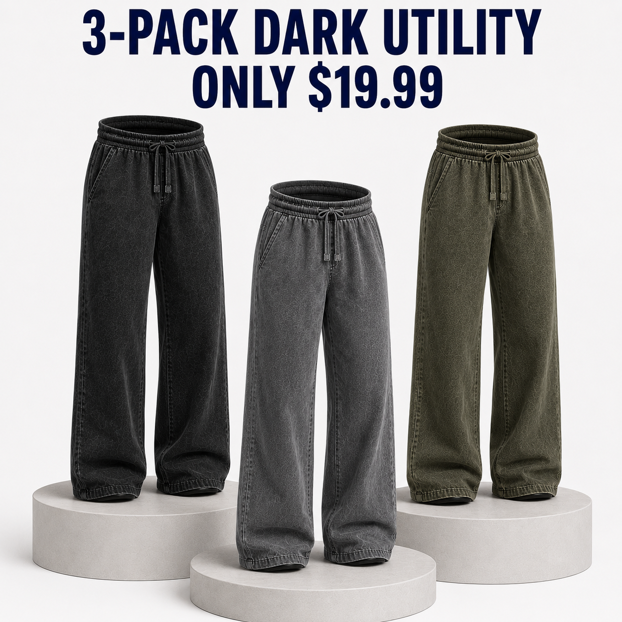 3-Pack Dark Utility Washed Black Gray and Olive Green, Only $19.99