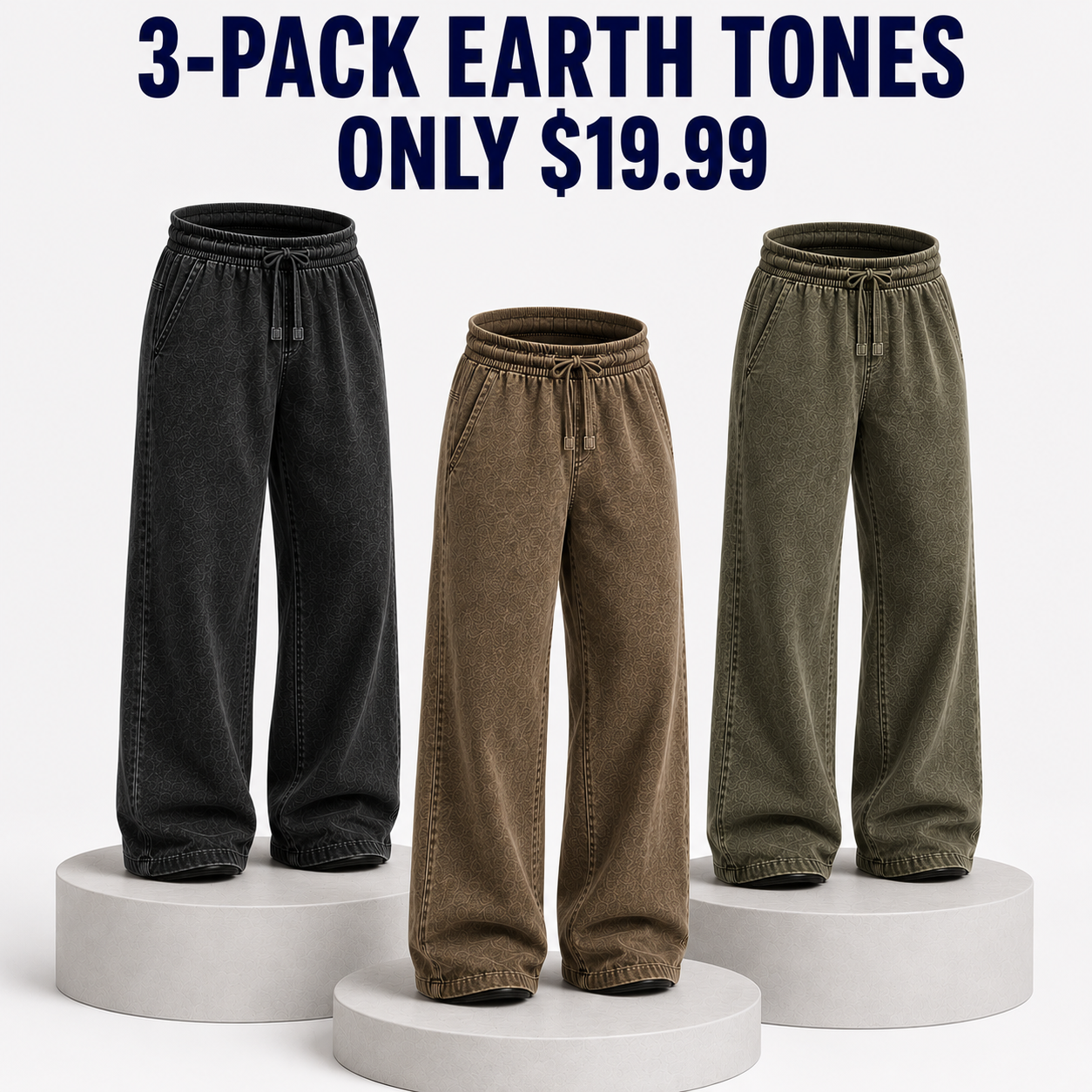 3-Pack Earth Tones Washed Black Khaki Brown and Olive Green, Only $19.99