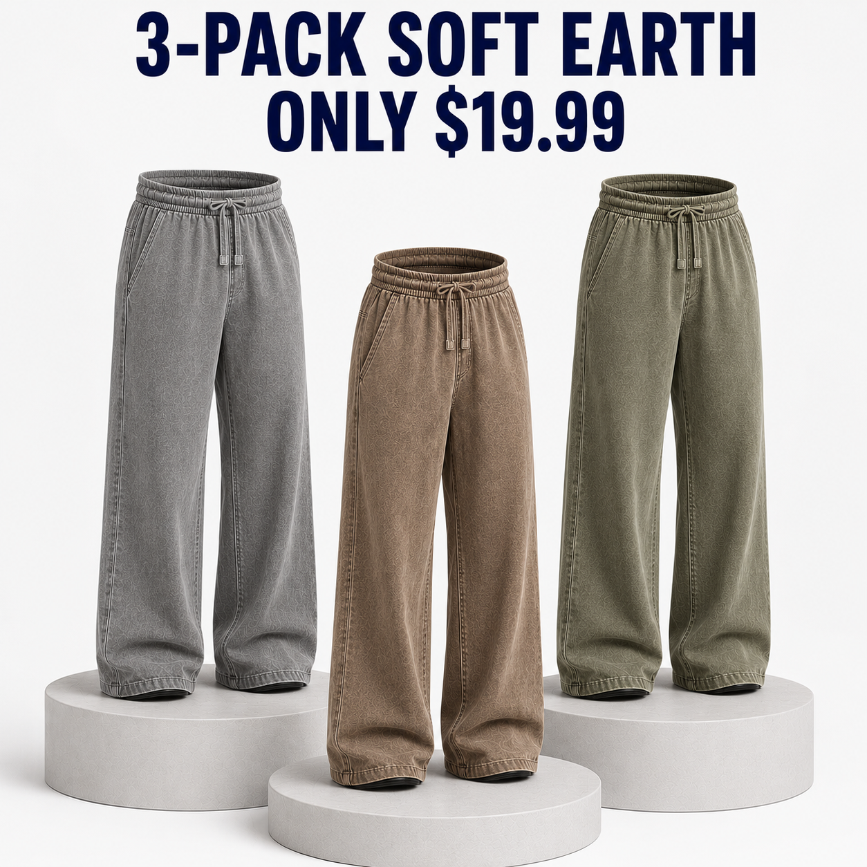 3-Pack Soft Earth Washed Gray Khaki Brown and Olive Green, Only $19.99