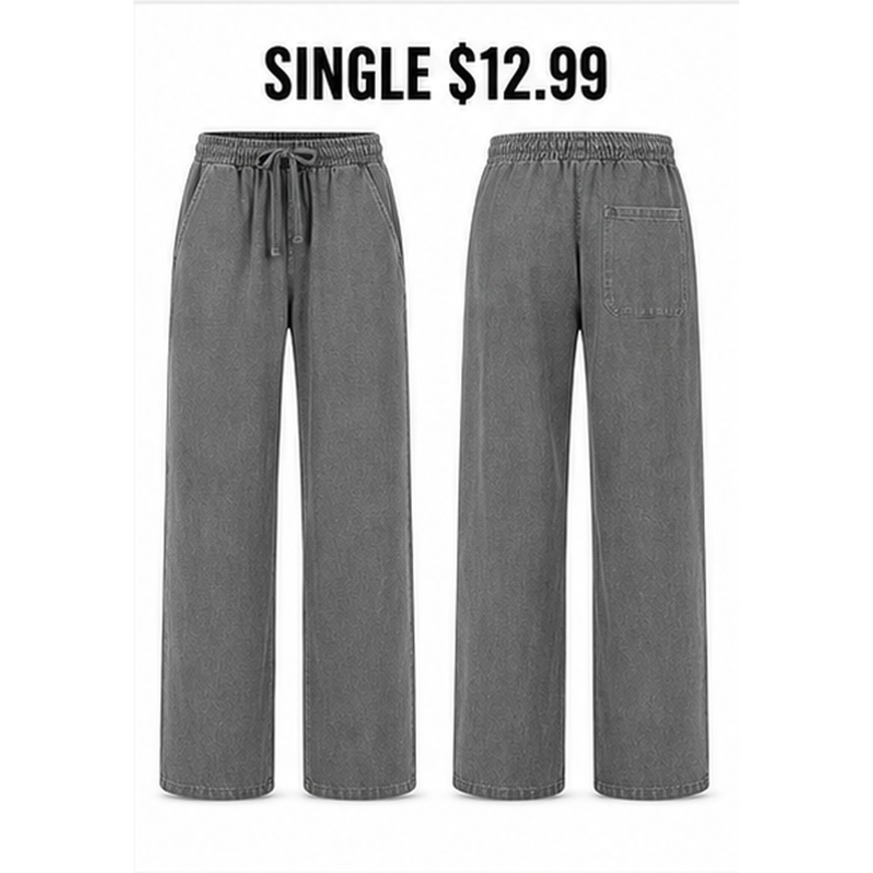 Washed Gray unisex washed cotton relaxed pants single front and back