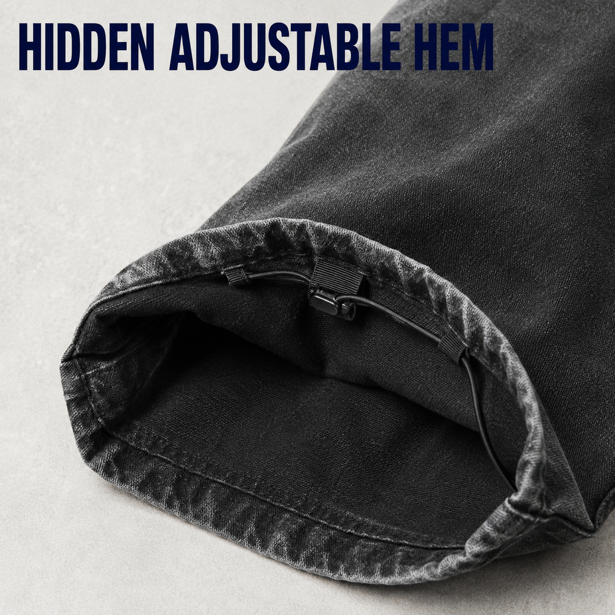 Concealed internal adjustable hem drawcord detail
