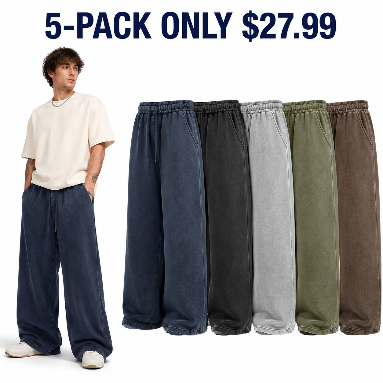 5-Pack all colors extreme-baggy vintage-wash fleece sweatpants, Only $27.99