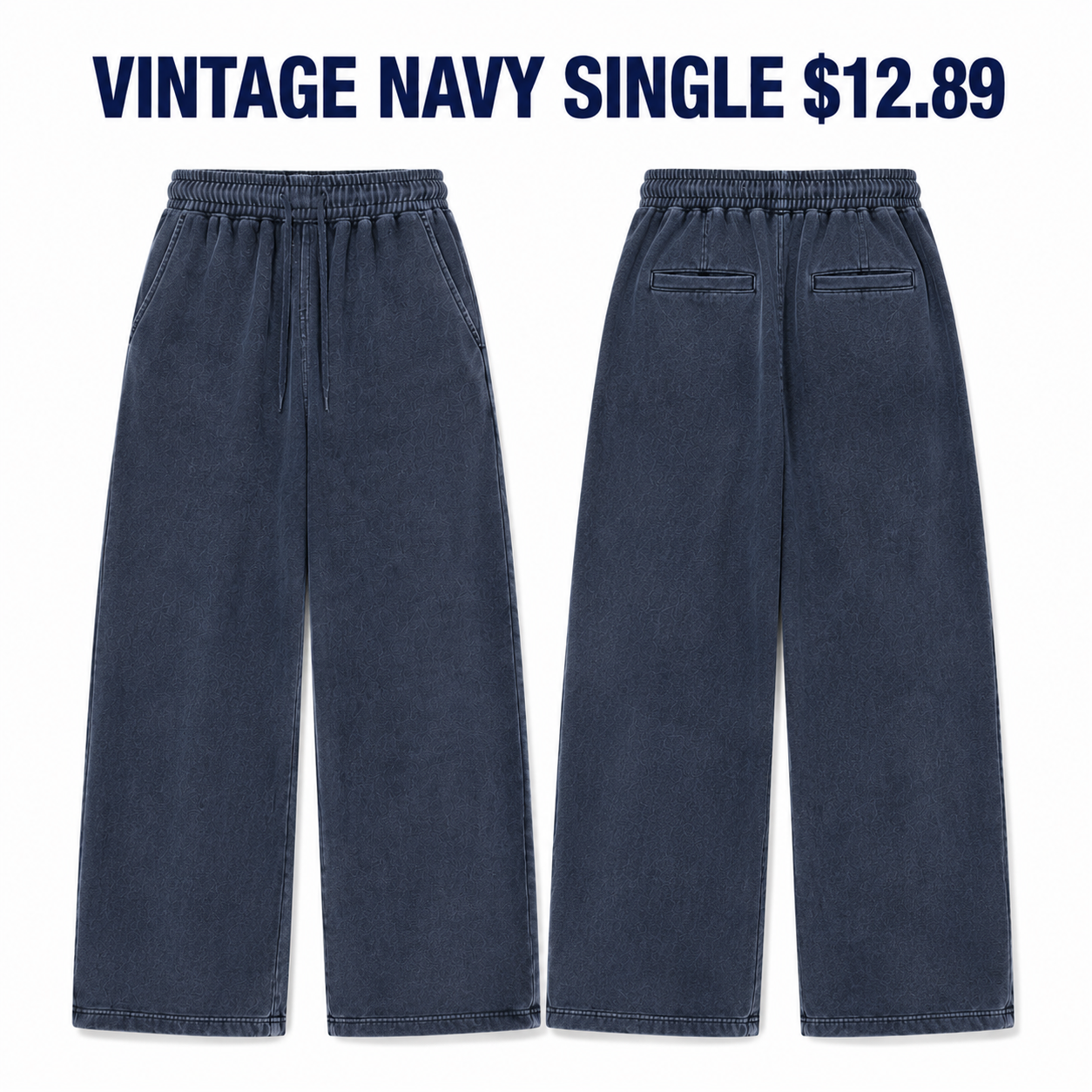 Vintage Washed Navy extreme-baggy fleece sweatpants single, $12.89