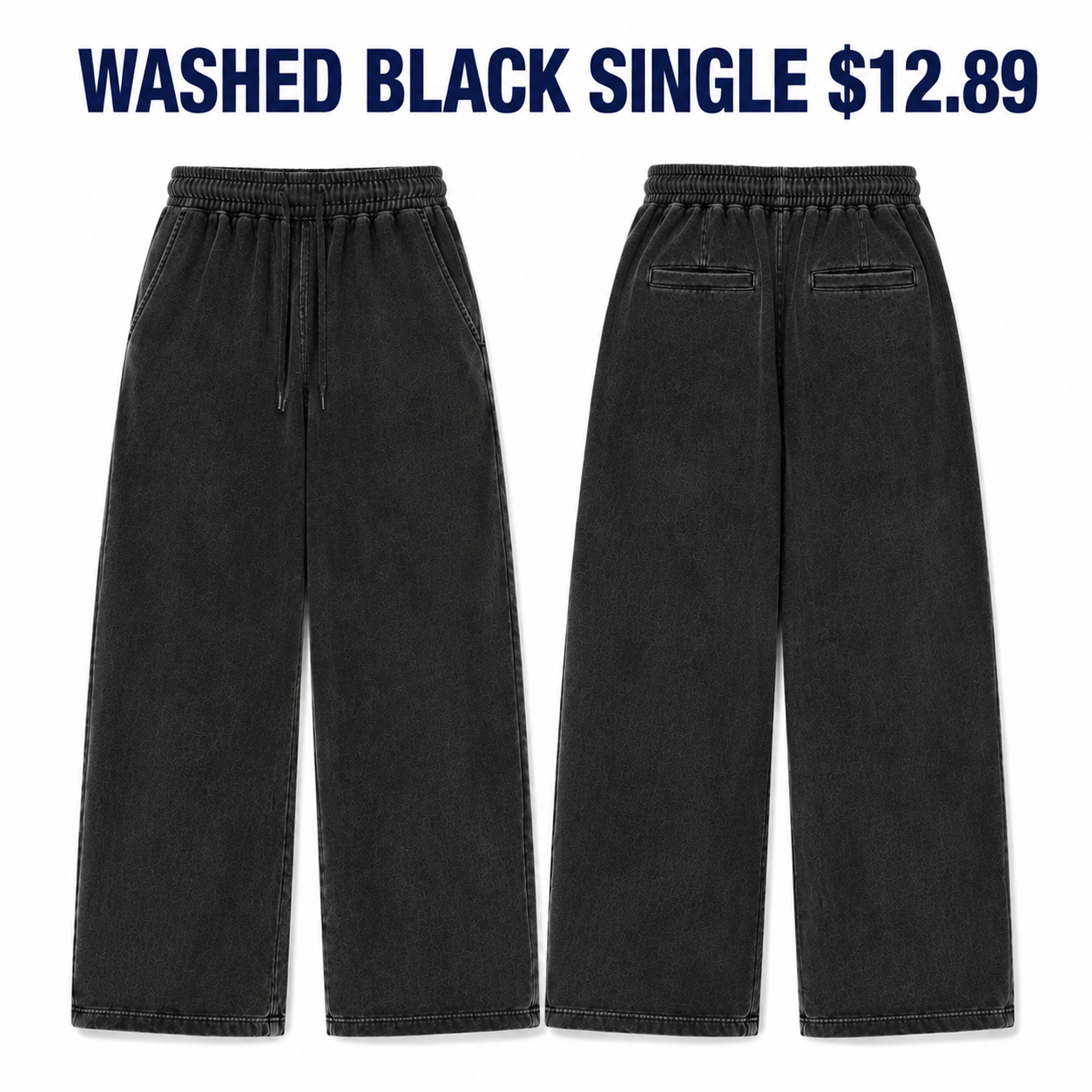 Washed Black extreme-baggy fleece sweatpants single, $12.89