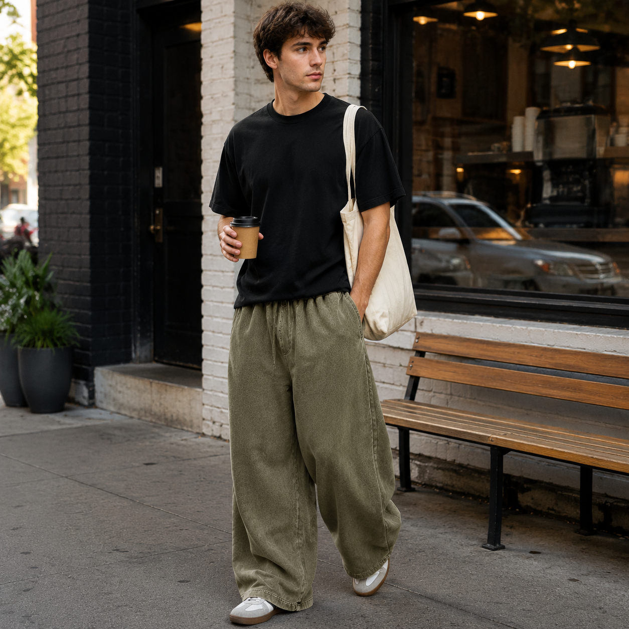 Faded Olive baggy fleece sweatpants streetwear try-on
