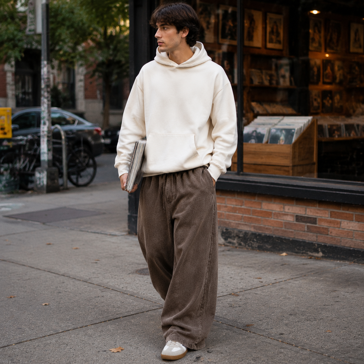 Vintage Brown baggy fleece sweatpants weekend try-on