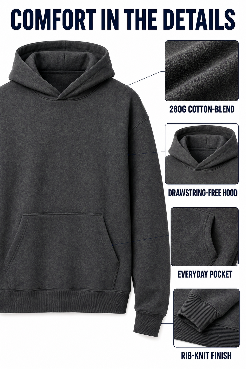 280G cotton blend hoodie material and construction
