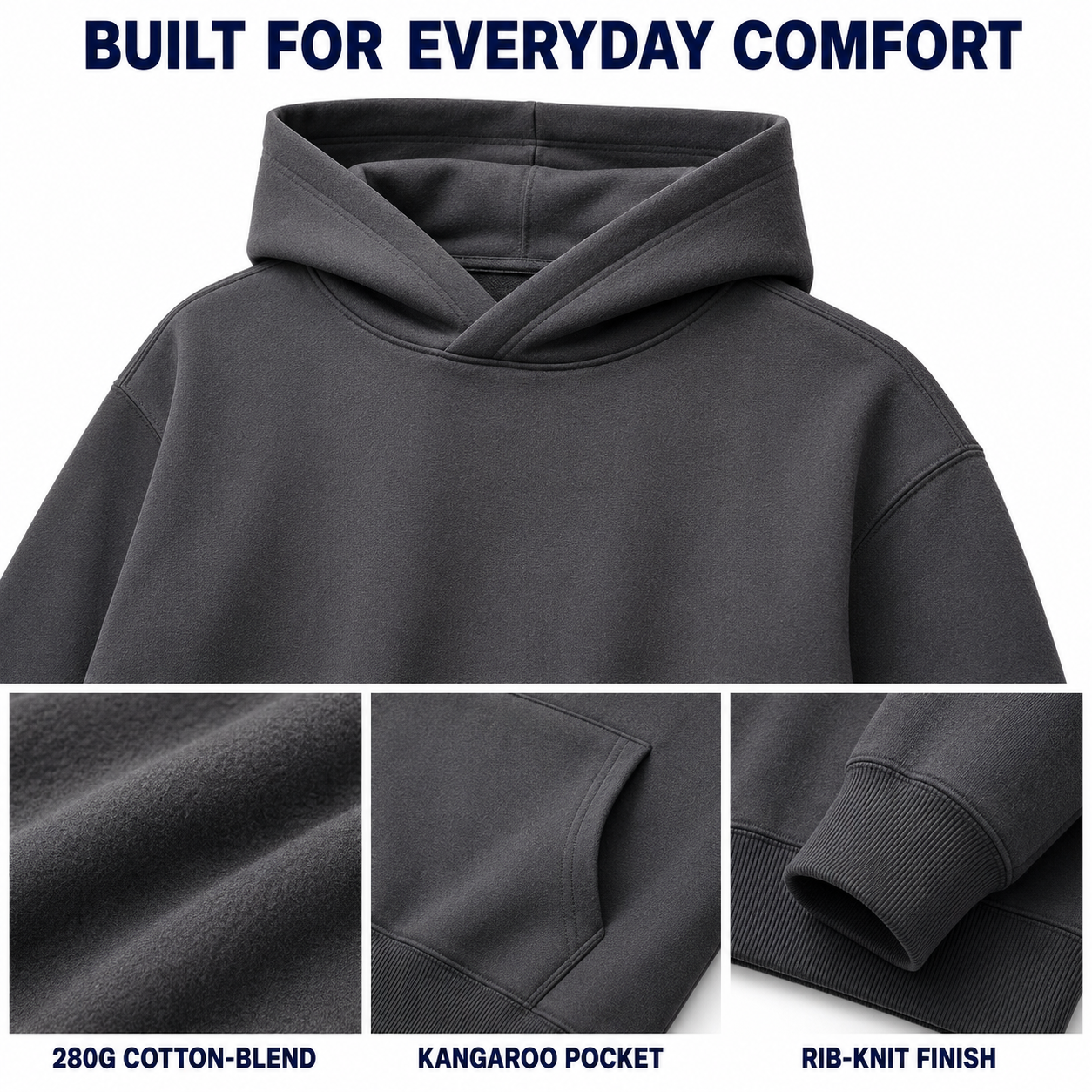 Unisex pullover hoodie construction details