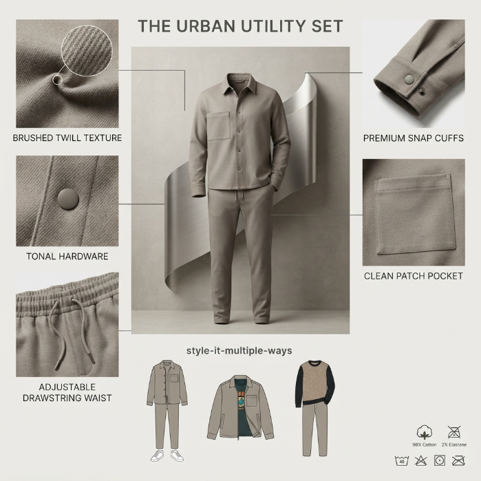 Men's Solid Color Pocket Button Front Shirt & Pants Two-Piece Set