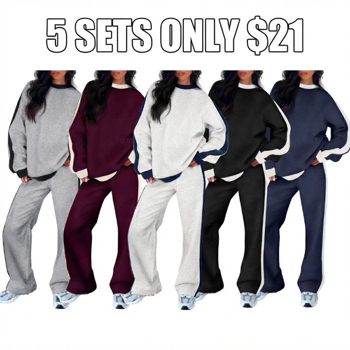 Women's Fleece Sweatsuit 2-Piece Matching Set - Loose Crewneck Sweatshirt & Straight Leg Sweatpants
