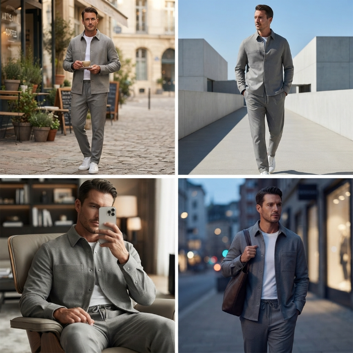 Men's Solid Color Pocket Button Front Shirt & Pants Two-Piece Set