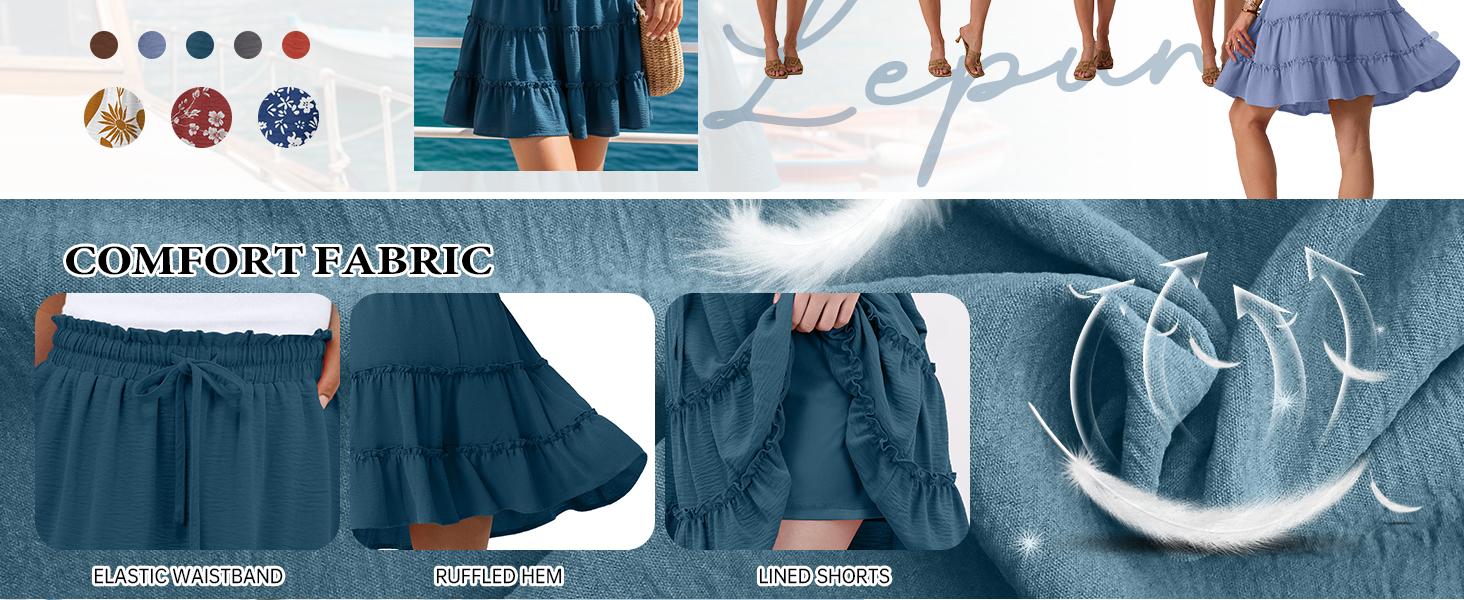 Lepunuo Boho Skirts for Women Flowy Casual Cute Skorts Built-in Shorts Floral Ruffle Tiered Skirts with Pockets