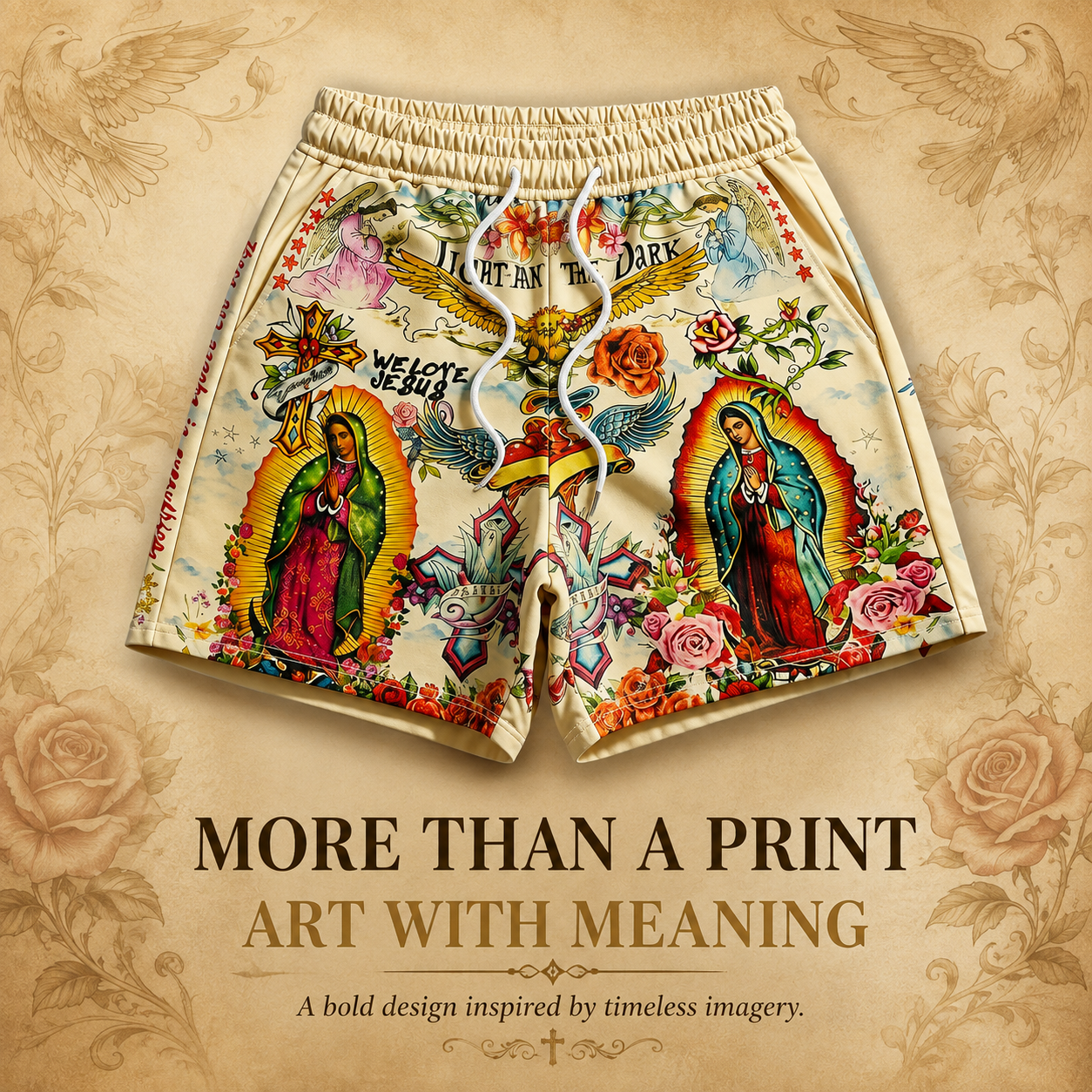  Virgin Mary & Jesus Print Streetwear Shorts